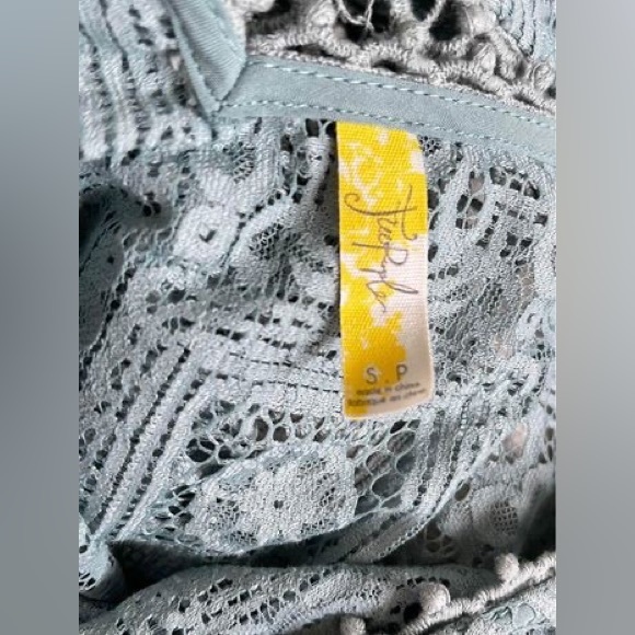 Free People Sage Green/blue Knit Off Shoulder Top - Picture 4 of 5